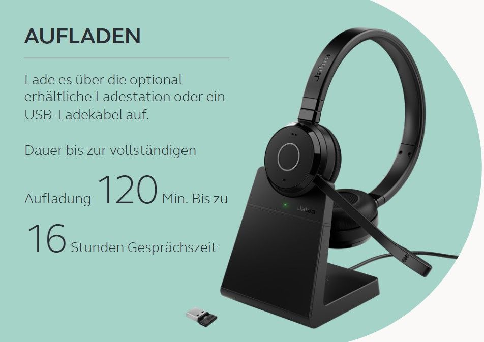 Jabra Evolve 65 TE MS Stereo Headset inkl. Ladestation